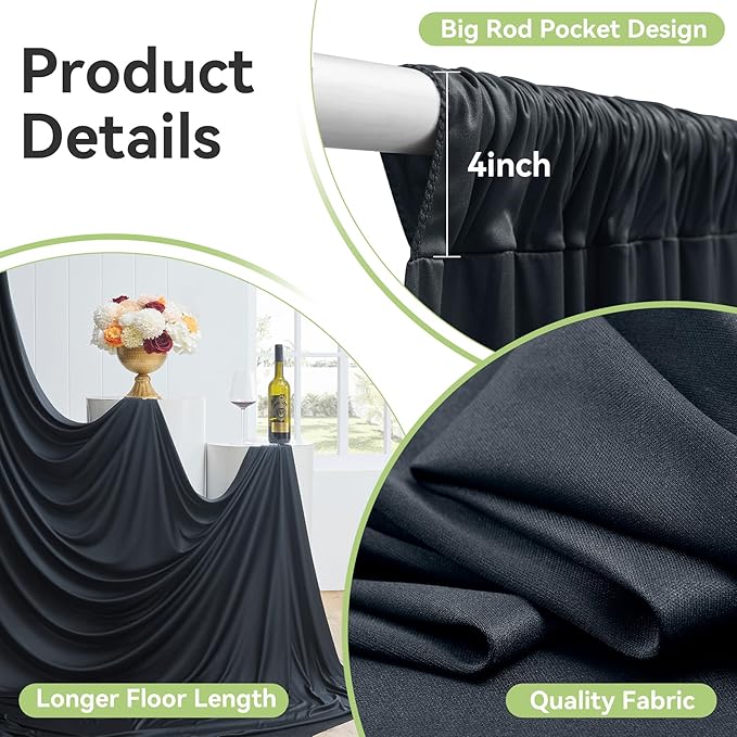 10ftx14FT Wrinkle Free Black Backdrop Curtain, 2 Panels 14FT Height Black - Image 6