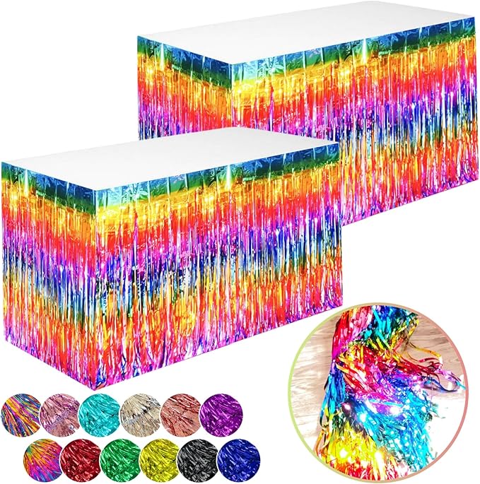Rainbow Streamers Party Decorations, 2 Packs Gradient Rainbow Table Skirts - Image 8