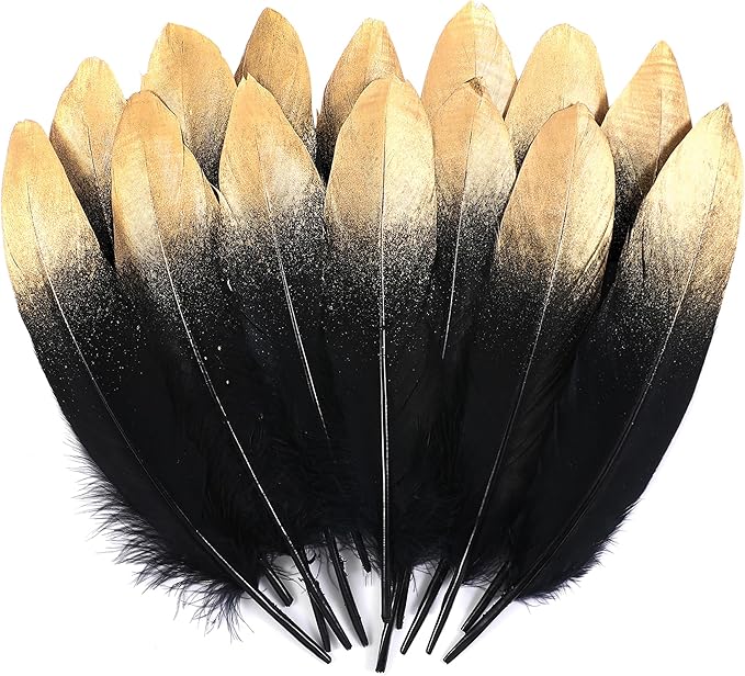 Larryhot Dipped Gold & Black Goose Feathers by Larryhot