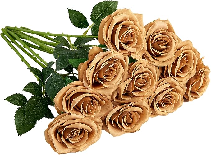 Artificial Rose 10pcs Open Flower Bouquet Faux Rose Stems by IUKnot