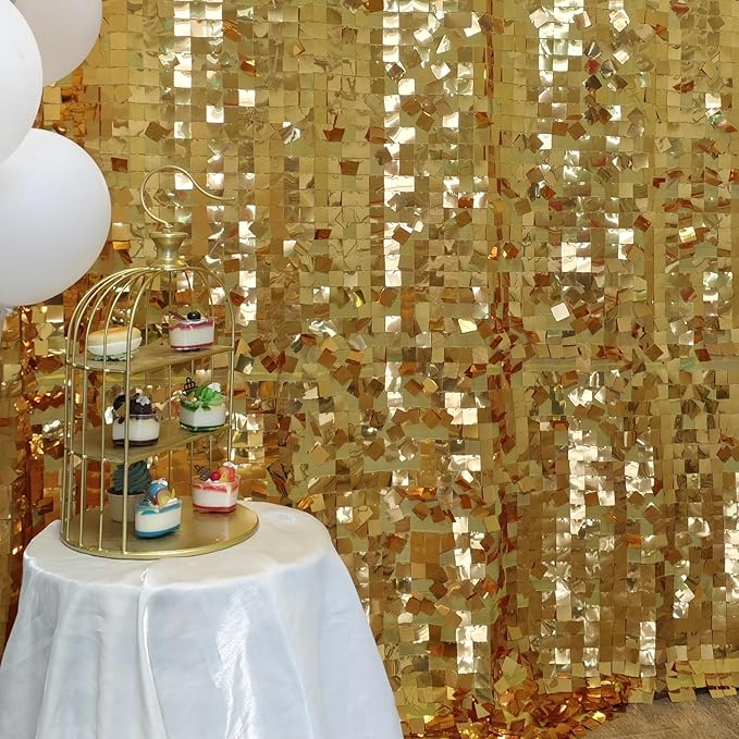 Gold Square Sequin Backdrop 8ft * 8ft 1 Panel, Shimmer Wall Backdrop Photobooth by HMQIANG