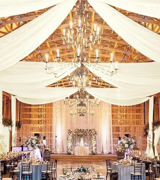6 Panels Ivory Ceiling Drapes for Wedding 5ftx10ft Chiffon Fabric Arch Draping - Image 8