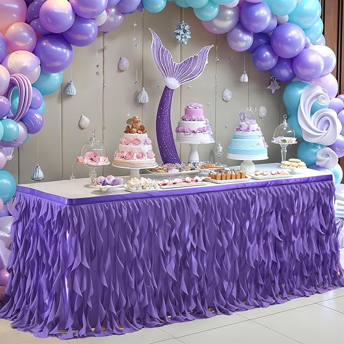 Partisky Mermaid Purple Tulle Curly Willow Table Skirt - Image 3