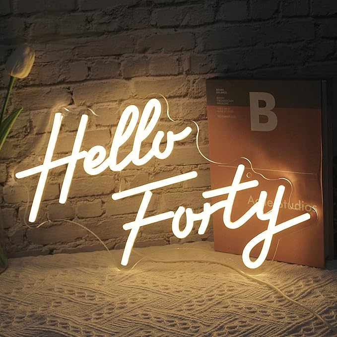 LED Hello Forty Neon Sign 16.5x9.4 inch - Image 2