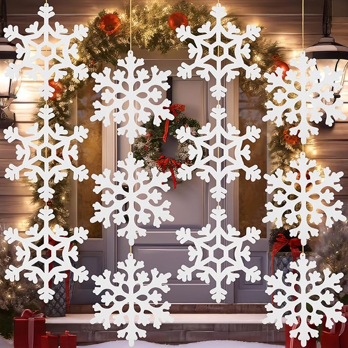 18 Pcs Large Christmas Snowflake Decorations, 8 Inch White Snowflake Hanging by Unknown