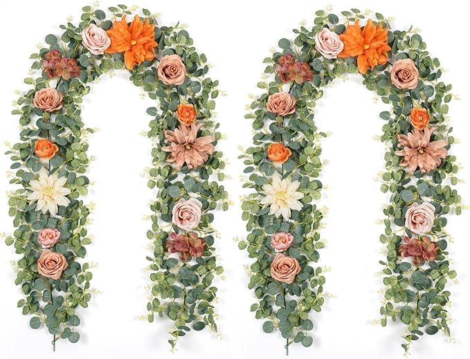 Waipfaru 2Pcs Fall Garland Decor, 6.07Ft Eucalyptus Flower by Waipfaru