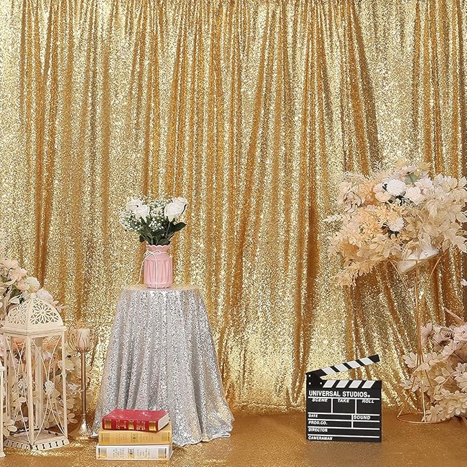 Poise3EHome Gold Backdrop Curtain, 6FT x 8FT Sequin Backdrop, Sequin Curtains - Image 2