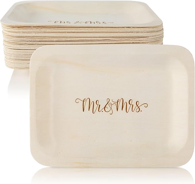 Mr. and Mrs. Disposable Wedding Plates – Rustic, Compostable Alternative to by WoodWonder