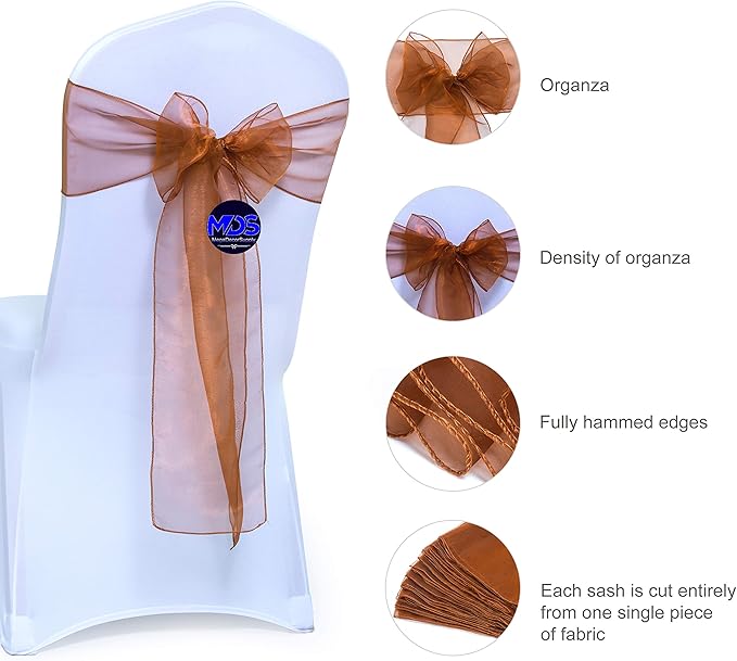 MDS Pack of 200 PCS Organza Chair Sashes Wider Dining Chair Bows Ribbon Tie Back - Image 2