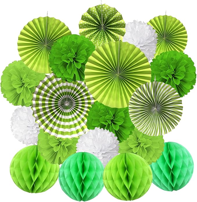 Hanging Paper Fan Set, Tissue Paper Pom Poms Flower Fan and Honeycomb Balls by Recosis