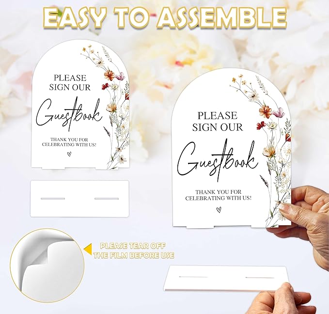 Boho Floral Please Sign Our Guestbook Sign, 6 x 8 Inch White Arch Acrylic - Image 3