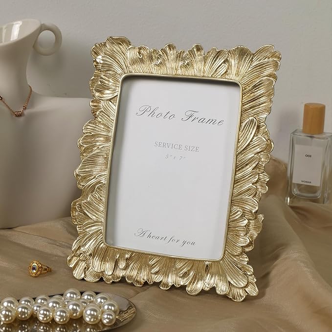 Cuspin Gold 5x7 Picture Frame, Vintage Gold Palm Leaves Textured Hand-Crafted - Image 7