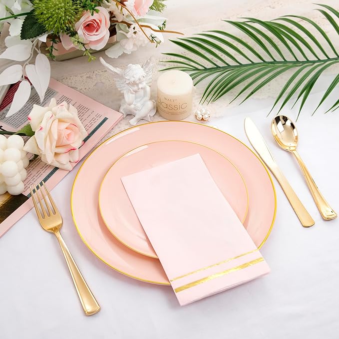 NOCCUR 350PCS Pink and Gold Plastic Plates - Image 5