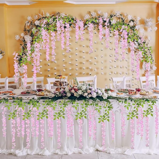 24 Pack Pink Wisteria Hanging Flowers Garland, 3.77 Feet Artificial Flower Vines - Image 7