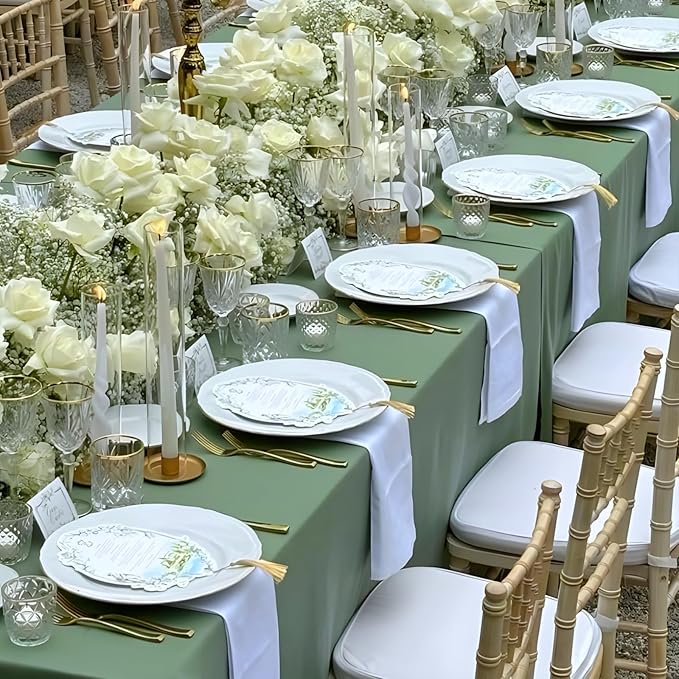 8 Pack Sage Green Tablecloth 60 x 102 Inch Rectangular Tablecloths - Image 3