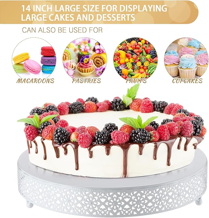 Wenqik Cake Stand 14 Inch Round Metal Cupcake Dessert Wedding Cake Stand - Image 4