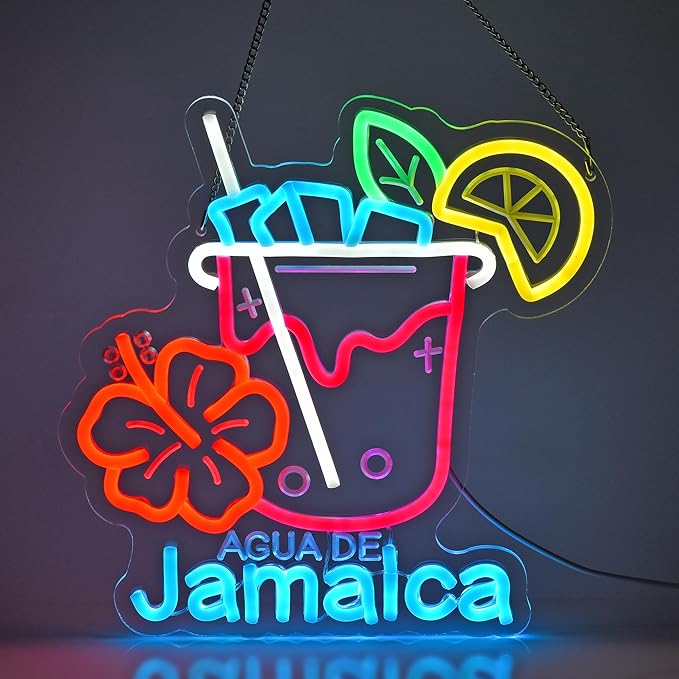 CNBEYOUNG Agua De Jamaica Neon Sign, Neon Lights Hanging Wall Art Decoration by CNBEYOUNG