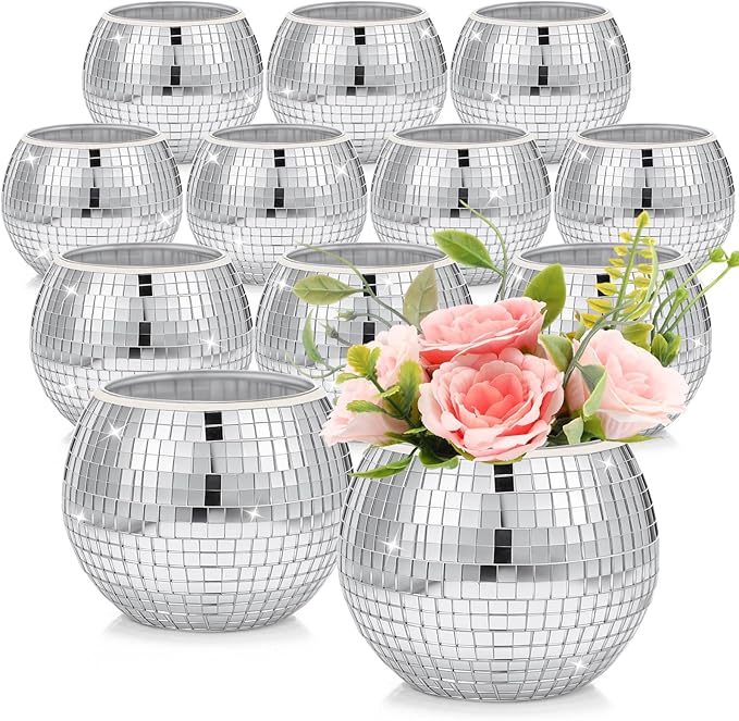 Jinei 12 Pcs Disco Vases Bulk Silver Mirror Disco Ball Flower Glass Ball by Jinei