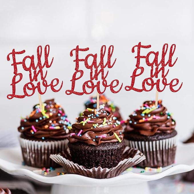 24 PCS Fall in Love Cupcake Toppers Glitter Fall Theme Party Cupcake Picks - Image 4
