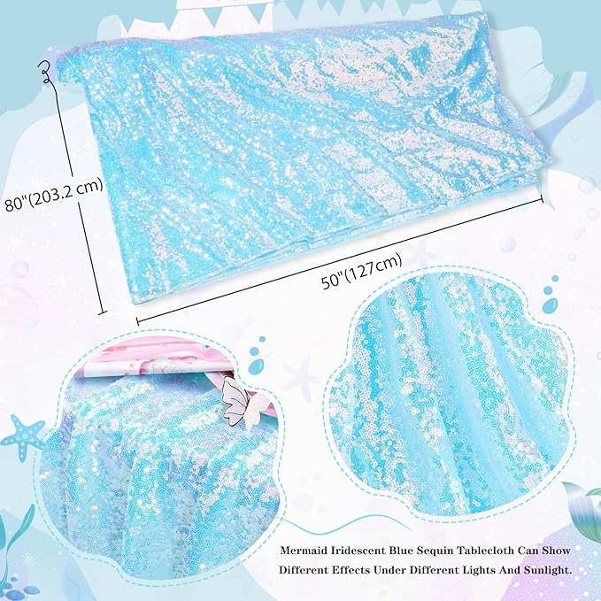 Glitter Blue Tablecloth 50x80 Inch Iridescent - Image 3