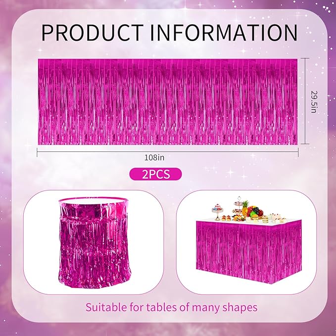 BEISHIDA 2 Pack Metallic Tinsel Foil Fringe Table Skirts - Image 2