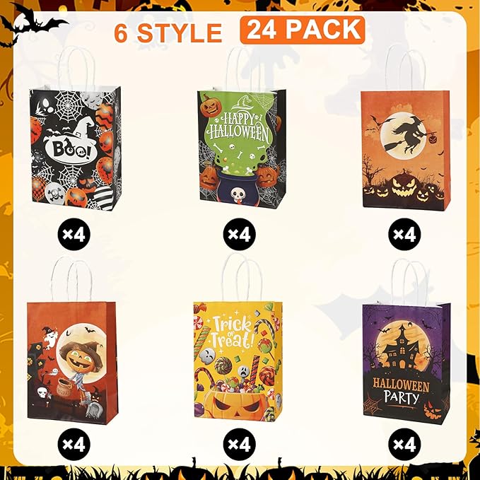 24 Pcs Halloween Paper Gift Bags, 6 Styles Halloween Goodie Bags - Image 4