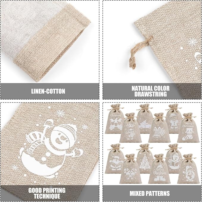 CCINEE 36pcs Christmas Burlap Bags, 4×6 Inch Drawstring Christmas Burlap Goody - Image 3