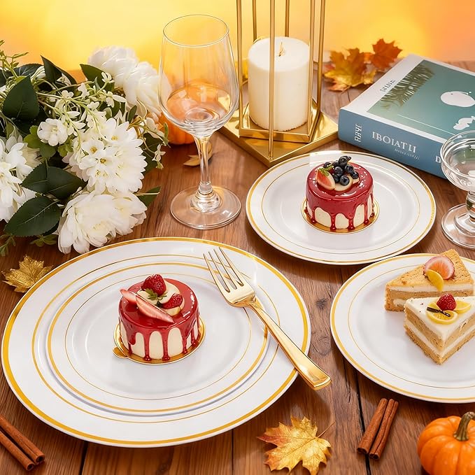 350 Pieces White and Gold Plastic Plates - Image 7