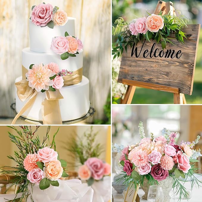 AGIRL Rose Artificial Flowers Combo Fake Flowers Pink Roses Silk Flowers - Image 6