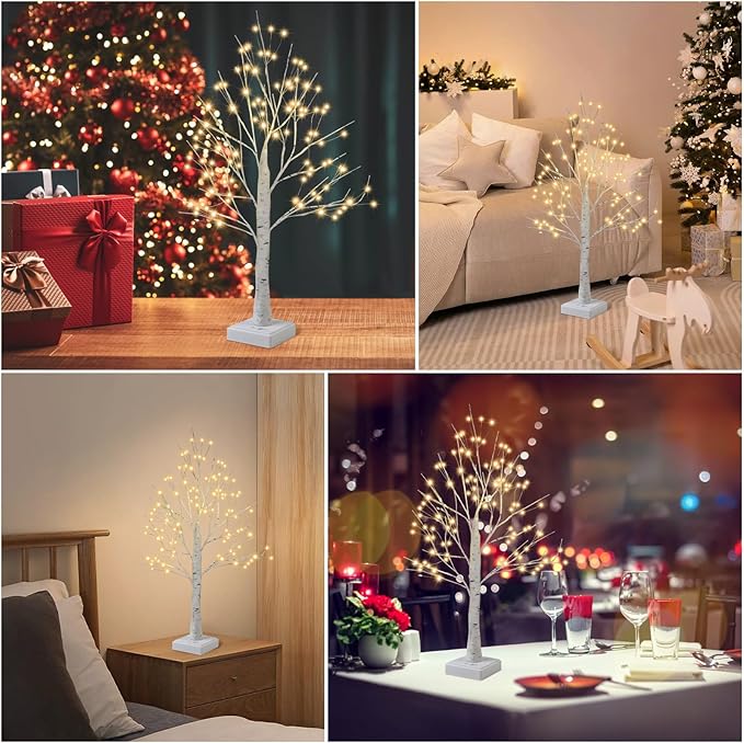 144 LED Artificial Lamp with Timer, DIY Birch Tree With Lights, USB/Battery - Image 6