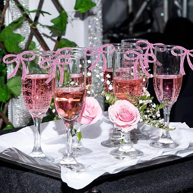 50 Pcs Bows Drink Tags Coquette Bow Wine Glass Charms Acrylic Bowknot Drink Tag - Image 3