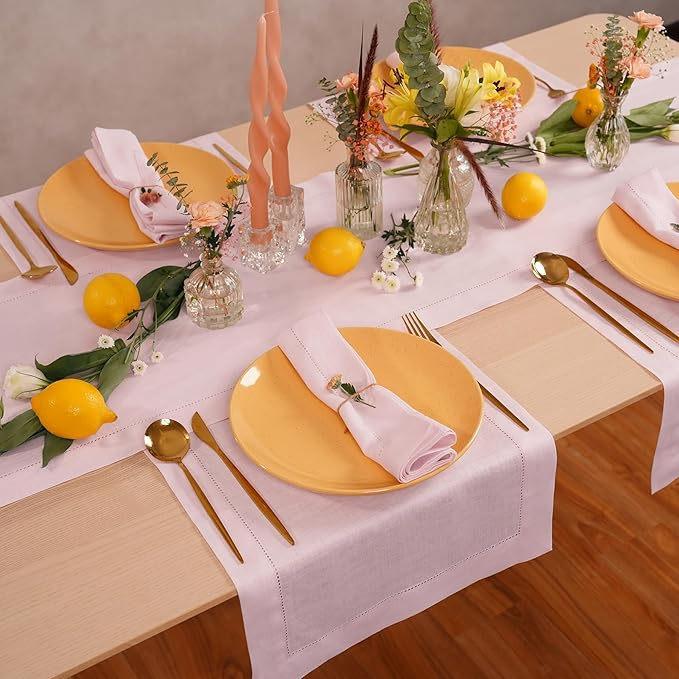 Pink Table Runner 36 inches – 100% Pure Linen Hemstitch Coffee Table Runner 14 - Image 3