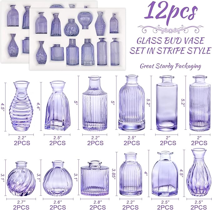 Glass Bud Vases 24 in Bulk, Small Purple Vase Glass Vases - Image 2