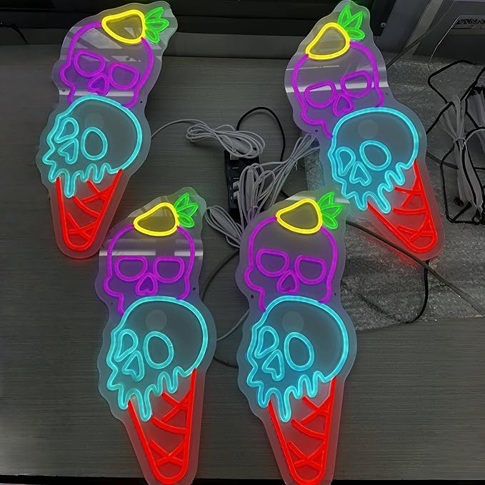 Halloween Ice Cream Skull Neon Sign, Quirky Gothic LED Wall Art, Skull Neon - Image 6