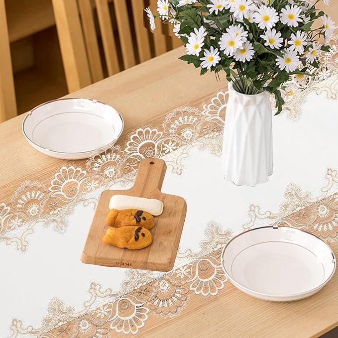 Vintage Lace Dining Table Runner, 108 Inches Macrame Coffee Table Runners - Image 3
