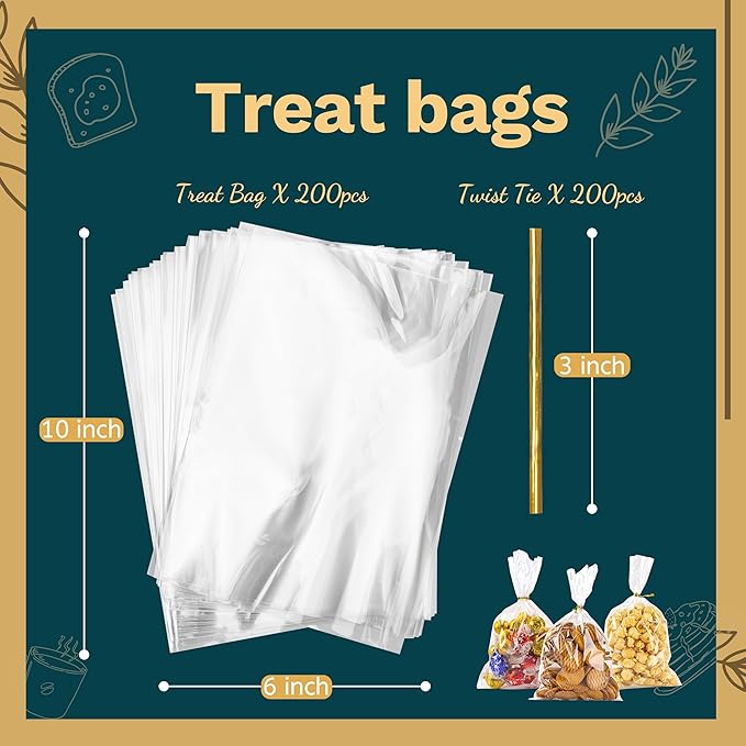 LOKIQNG Cellophane Bags Plastic Treat Bag Clear Cookie Candy Bags - Image 3