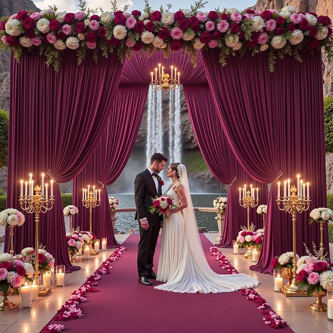 PartyVillage 20ft×15ft Burgundy Backdrop Curtain by PartyVillage
