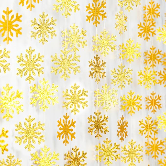 Snowflake-Snow Gold Christmas Party-Decoration Garland - 52ft Winter Wonderland by Hugfond