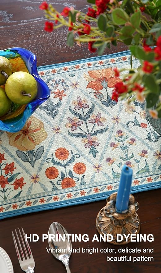 ISAENNE Designer Bohemian Elegant Linen Table Runner 87 Inches Long, Colorful - Image 4