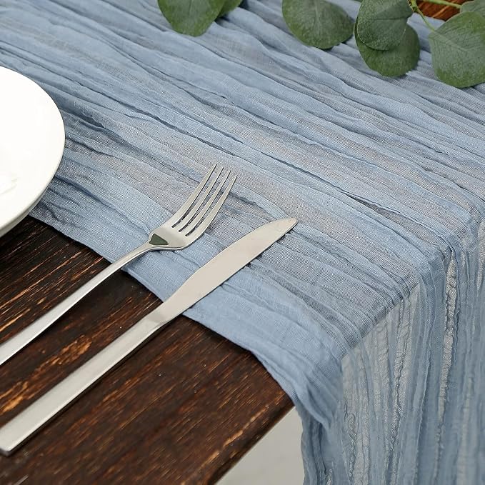 12Pcs Gray-Blue Cheesecloth Table Runner 120 Inch10FT Gray-Blue Rustic Boho - Image 4