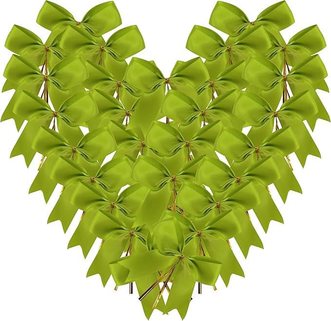 50 pcs 3-1/2" Apple Green Satin Ribbon Twist Tie Bows by Micomon