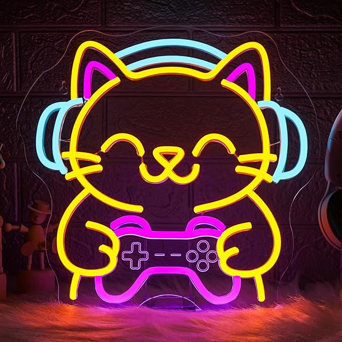 Ineonlife Game Cat Neon Sign for Wall Decor Light Up Cute Animal Led Signs for by ineonlife