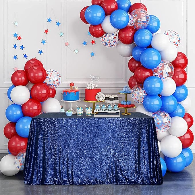 SquarePie Sequin Tablecloth 50 x 72 Inch Navy Blue Sparkly Table Linen - Image 2