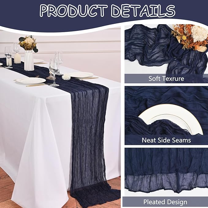24 Pack Navy Blue Cheesecloth Table Runner 20 x 120 inch Gauze 10FT Semi Sheer - Image 3