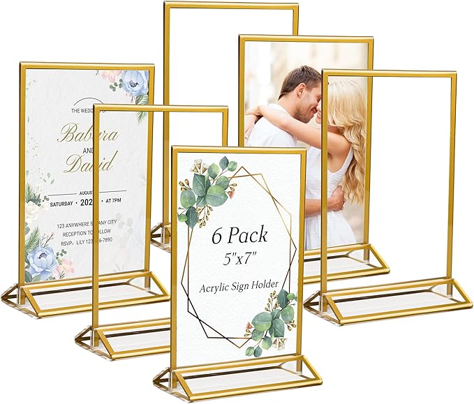 6 Pack Acrylic Sign Holder 5x7" Photo Frames, Double-sided Clear Menu Holder by Pansyling