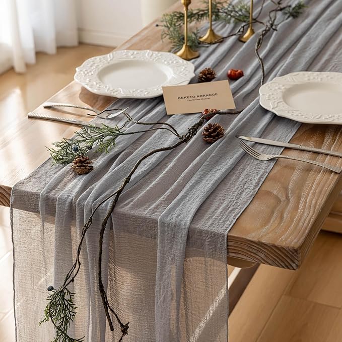 6pcs Dusty Blue Gauze Rustic Cheesecloth Table Runner 120 Inch 10 FT by KEKETOARRANGE