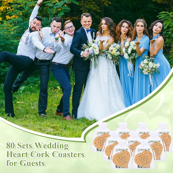 Uiifan 80 Set Wedding Favors for Guest Coaster Gifts Bulk Heart Shaped Coasters - Image 6
