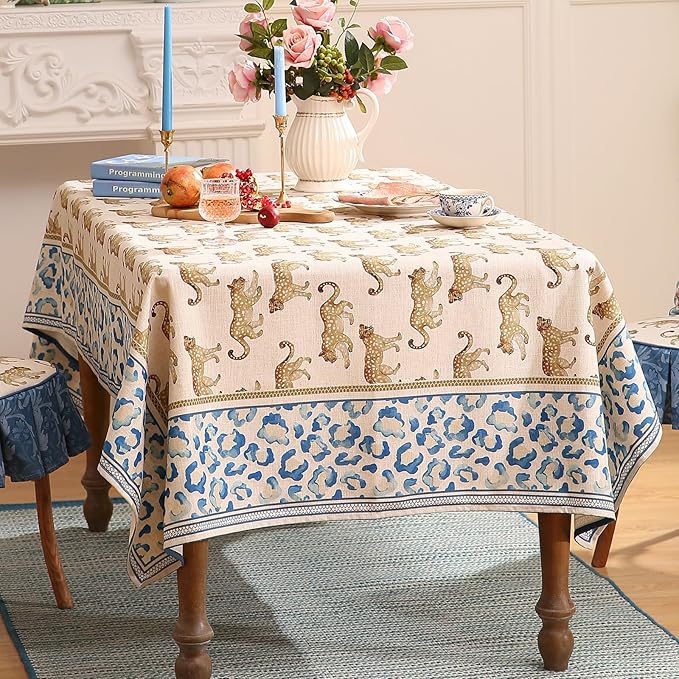 patdrea Designer Linen Rectangular Table Cloth, Vintage Leopard Animal Soft - Image 8