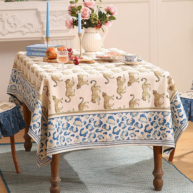 patdrea Designer Linen Small Rectangular Table Cloth, Vintage Leopard Animal - Image 5