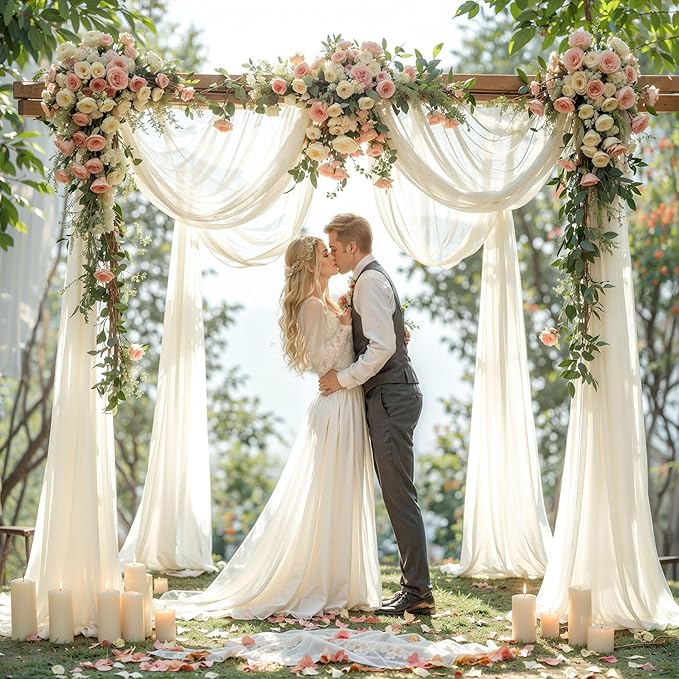 Wedding Arch Draping Fabric, 2 Panels 18FT Beige Arch Drapes Chiffon Fabric - Image 5